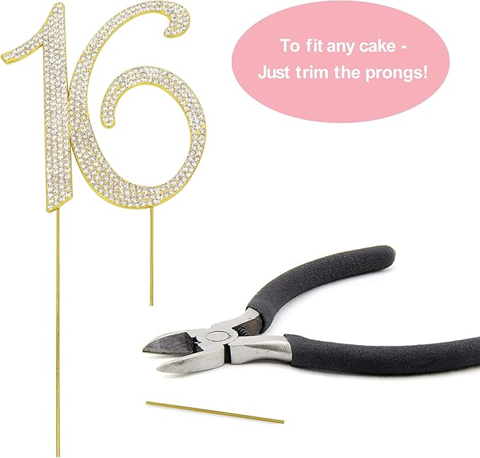 16 Cake Topper - Premium Gold Metal - Sweet 16 Birthday Party Sparkly Rhinestone Decoration Makes a Great Centerpiece - Now Protected in a Box