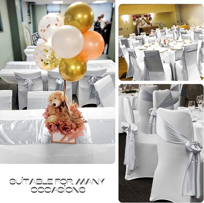 15 Pack Satin Table Runners 12 x 108 Inch Long Silver Table Runners for Rectangle Round Tables,Smooth Satin Table Runner for Wedding,Birthday Party Banquets Graduation Engagements Decoration