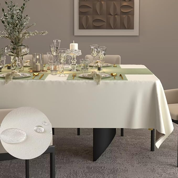 Cream Rectangle Tablecloth, Waterproof Washable Double-Sided Table Cloth, Thick Decorative Dining Table Cover for Wedding, Buffet, Party - 60 x 108 Inch, Cream