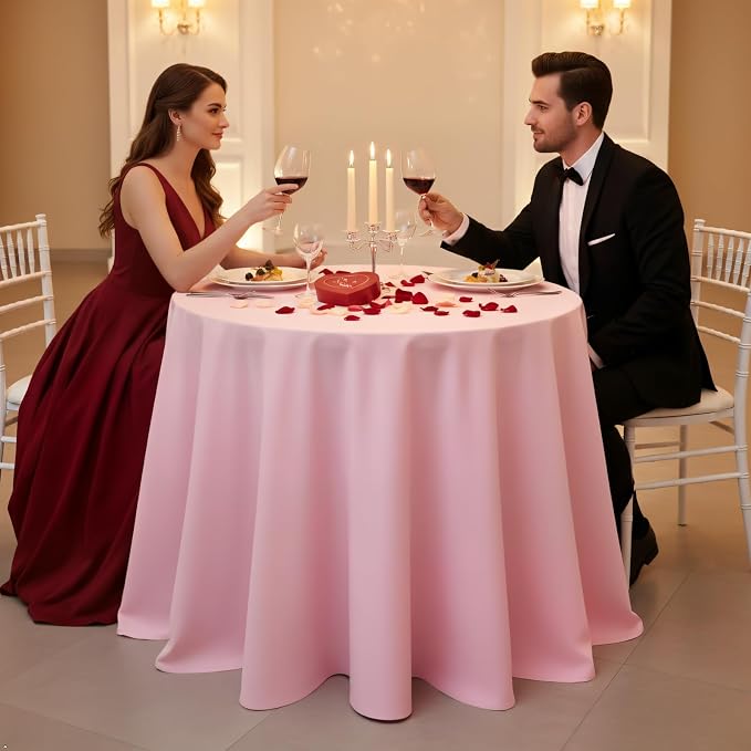 8 Pack Pink Round Tablecloth 90 Inch Wrinkle Resistant Round Pink Table Cloth Reusable and Washable Polyester Fabric for Holiday Buffet Wedding Party and Banquet