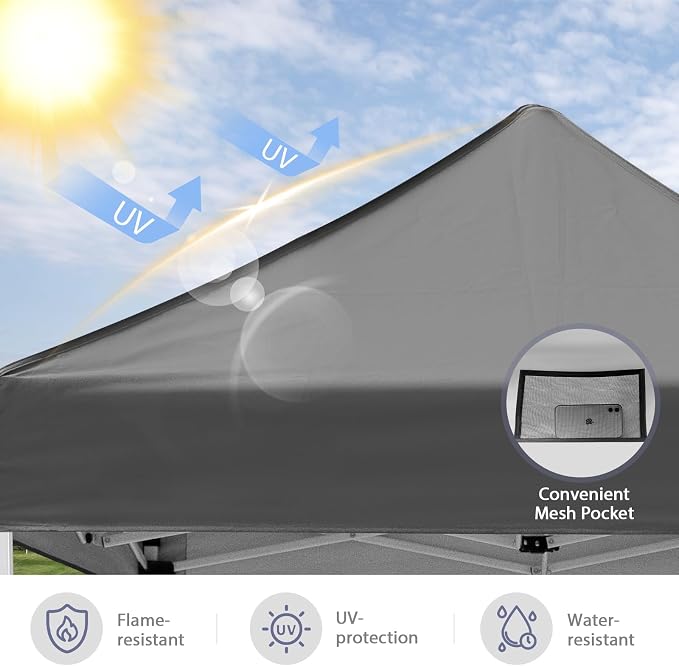 5x5 Pop Up Canopy Tent, Instant Portable Beach Canopy, Outdoor Tent with Carry Bag for Camping, Sports, Tailgating, Events, Gray