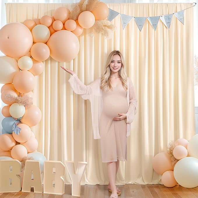 Champagne Backdrop Curtain 6 Panels - Wrinkle-Free Polyester Photography Drapes for Baby Shower Birthday Party Photo Background Stand - 24 X 10FT