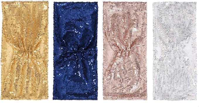 Poise3EHome Rose Gold Sequin Chair Sashes Pack of 50 Folding Chair Covers Bow for Party Wedding Reception Decorations