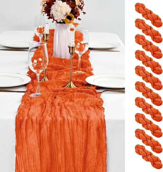 10 Pack Orange Table Runner 10Ft Cheesecloth Table Runner Boho Gauze Cheese Cloth Table Runners Romantic Long Sheer Fabric Burnt Orange Table Runners for Wedding Party Bridal Shower