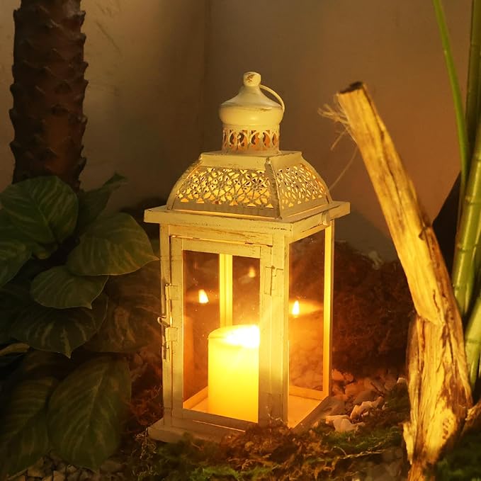 Lantern Decorative Indoor&Outdoor, 14.4'' Large Metal Candle Lanterns, Vintage Hanging Candle Holders Farmhouse Shelf Wedding Front Porch Patio Decor, Christmas Halloween Decorations for Home