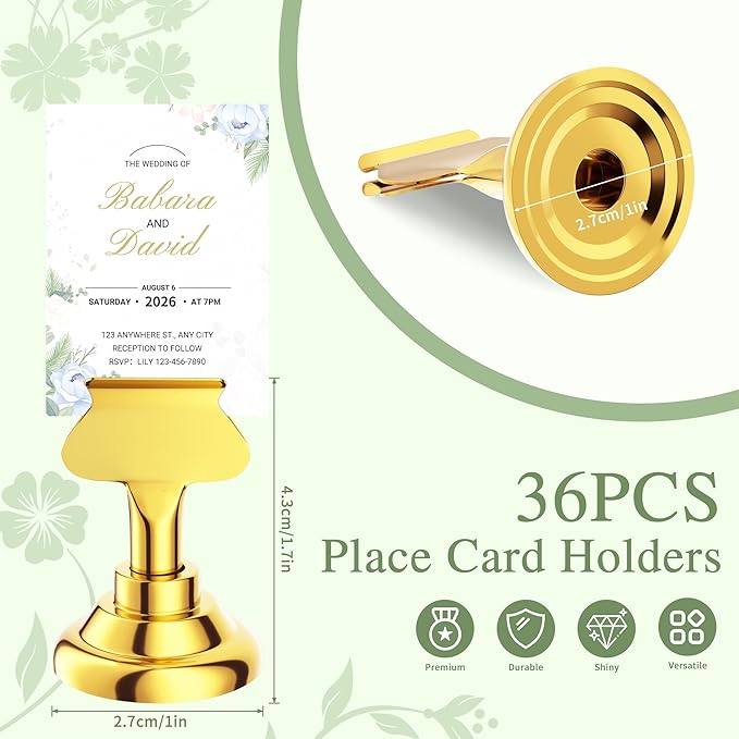 Urban Deco 36 Pieces Table Card Holder Place Card Holders 1.7 inches Gold Steel Card Holders for Photos, Food Signs, Memo Notes, Weddings, Restaurants, Birthdays(Gold 36PK)
