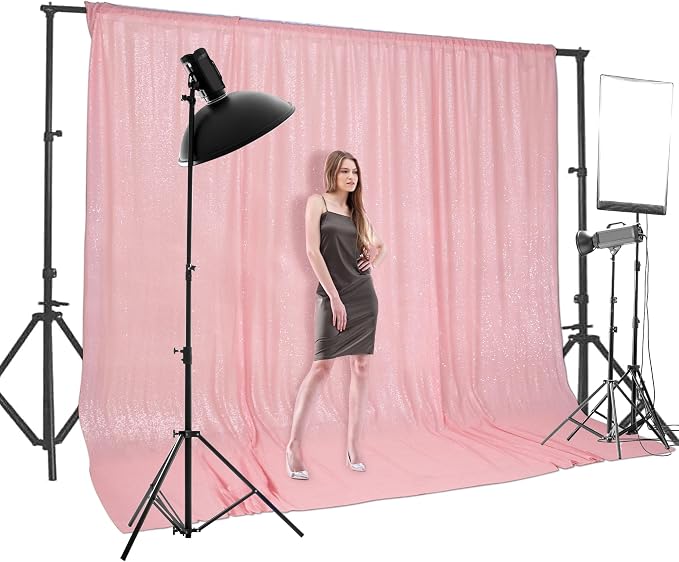 PartyDelight Pink Sequin Backdrop 20x10ft 4 Inch Rod Pocket | 3mm stitched pink sequins on mesh backing with 4 inch rod pocket for extra wide stages banquet walls group photos and large