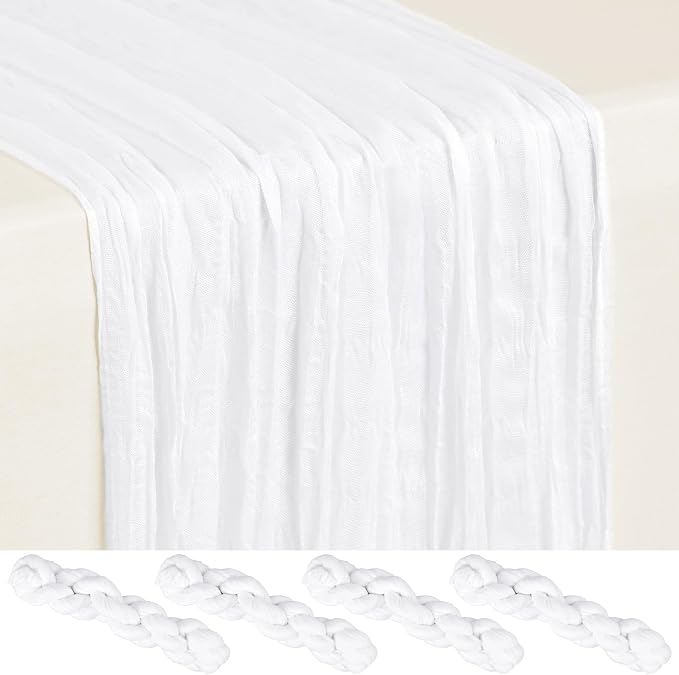 4 Pack White Cheesecloth Table Runner 17 x 108 inch Boho Gauze Table Runner Rustic Sheer Cheese Cloth Table Decorations for Wedding Party Baby Bridal Shower Birthday Holiday Home