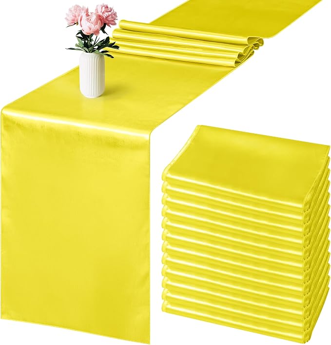 ANECO 4 Pack Satin Table Runner 12 x 108Inch Long Bright Silk and Smooth Fabric Party Table Runner for Wedding Banquet Party Decoration- Yellow