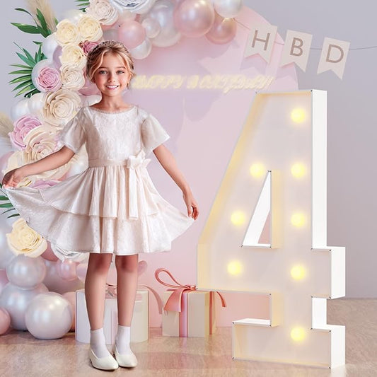3FT Marquee Light Up Numbers 4 for 4th Bithday Decorations, Large Marquee Numbers 4 for Anniversary Party Decorations, Big Mosaic Numbers Numbers Cardboard DIY Kits