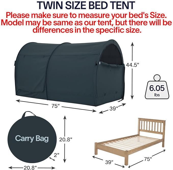 LEEDOR® Bed Tent Dream Tent Bed Canopy Shelter Cabin Sleeping Tent Indoor Pop Up Privacy Warm Breathable Mosquito Mesh Twin/Full/Queen for Kids and Adult (Mattress Not Included)