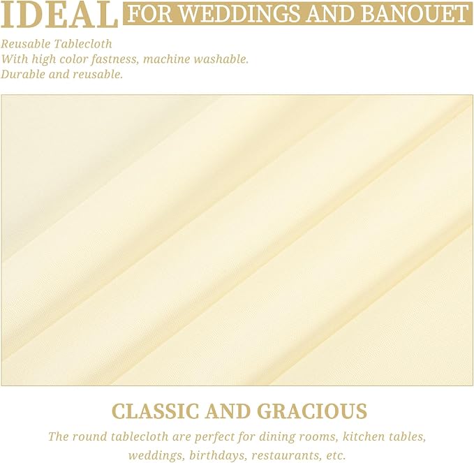 Showgeous 4 Pack Beige Round Tablecloth - 120 Inch Polyester Table Cloth - Washable Decorative Fabric Table Covers for Wedding, Dining, Party, Banquet, Buffet