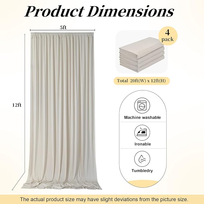 20ft x 12ft Wrinkle Free Beige Backdrop Curtains for Parties, Silky Photo Backdrop Drapes 12FT Long Back Drop Cloth for Wedding Birthday Photography Background Decor