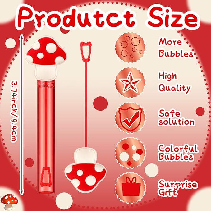 Shappy 48 Pcs Mushroom Party Favors Bubble Wands Bulk Wonderland Fairy Theme Stick Mushroom Party Goodie Bags Stuffers for Activity Use Birthday Gift Supplies