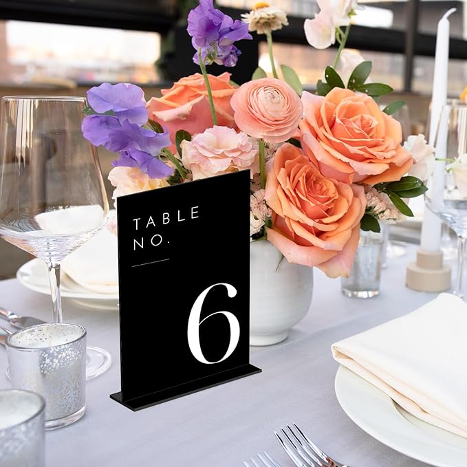 JINMURY Wedding Black Table Numbers 1-30 with Stands, 5"x7" Black Acrylic Table Numbers with White Font for Wedding Party Reception (1-30, 5"x7")