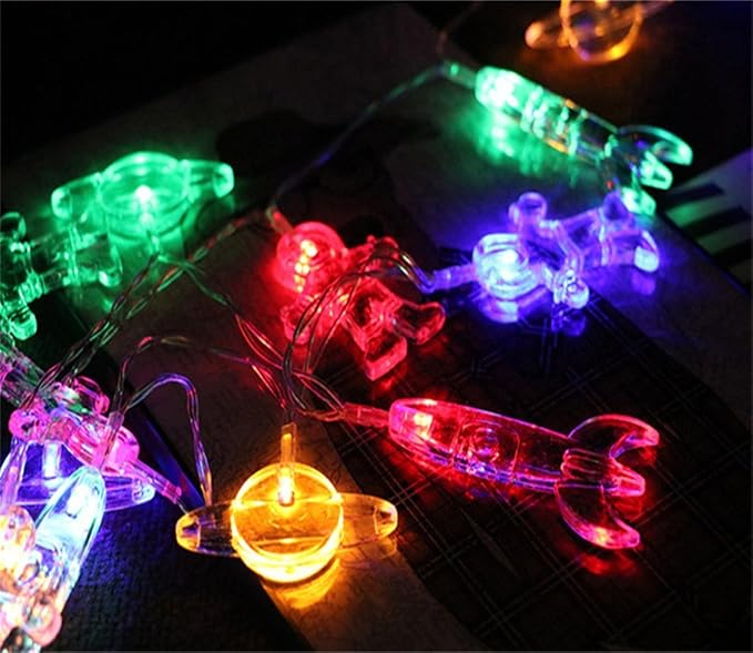 AceList 10 LED Children's Room LED String Light Astronaut Spaceship Rocket Pendants Holiday Party Lights Wall Window Nursery or Kids Room Decor Wedding Around the Garden Patio Christmas (Multicolour)
