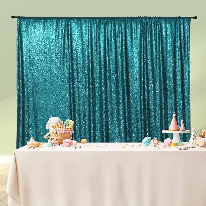 Eternal Beauty Teal Sequin Backdrop, 8x10 Ft Glitter Background Curtains for Shimmer Photography Party Wedding Birthday Back Drop Decor