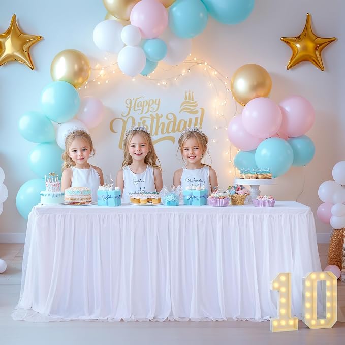 White Table Cloth Rectangle Table Covers for 6 Foot Tables, White Tulle Table Skirt Rectangle Table 6ft Stretch Tulle Tablecloth Skirt Fitted Elastic Banquet Party Wedding Table Cloth for 6 Foot Table