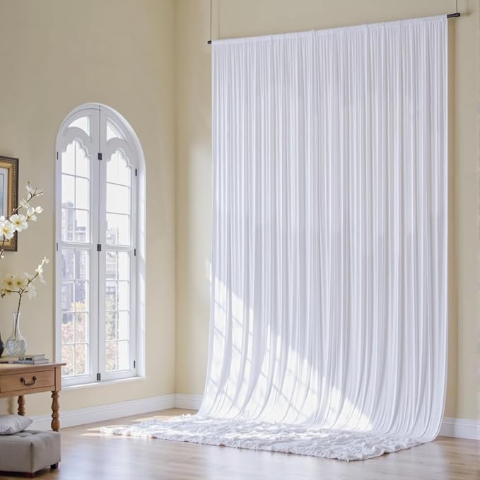 30x16ft White Backdrop Curtains for Wedding Party, 6 Panels 16 ft Long Back Drop Cloth, Wrinkle-Free Polyester Drapes for Birthday, Baby Shower, Stage Photography Background