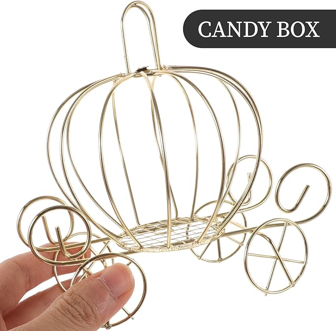 BESPORTBLE Small Pumpkin Carriage Candy Box, Halloween Pumpkin Candy Holder Gold Carriage Centerpiece Decor Princess Style Snack Container for Halloween Wedding Home Party Favor
