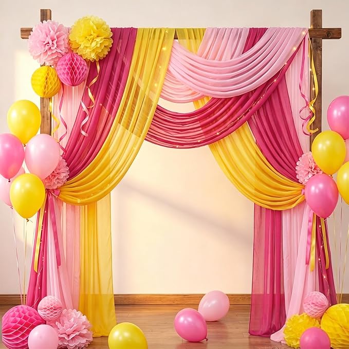 Boao 6 Pcs Pink and Yellow Party Decorations Table Runner Cloth 10ft Lemon Summer Freshly Graduation Decorations Rustic Fabric for Pink and Yellow Wedding Birthday Party Baby Bridal Shower Decor