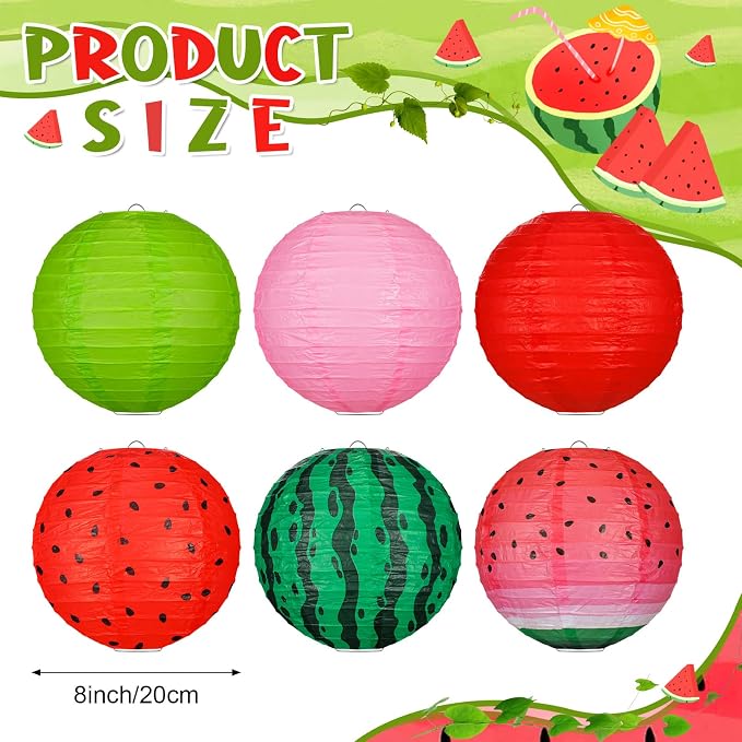 Panelee 12 Pcs Watermelon Summer Party Decorations 8 Inch Watermelon Hanging Paper Lantern Fruit Themed Party Decorations for Hawaiian Tropical Hanging Indoor Outdoor Ornaments Supplies