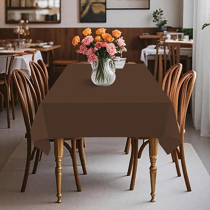 54IN X 320FT Plastic Table Cover Roll with Cutter Box, Cut to Size Plastic Table Cloths for Parties, Birthday, Disposable Tablecloth Roll for All Shape Tables (Brown, 54 Inch X 320 Feet)