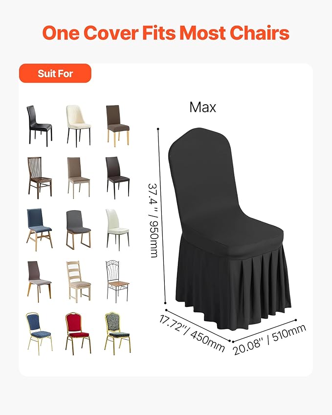 VEVOR Chair Covers, Polyester Spandex Chair Cover, Stretch Slipcovers for Wedding Party Dining Banquet Flat-Front Chair Covers (Black-d, 30PCS)