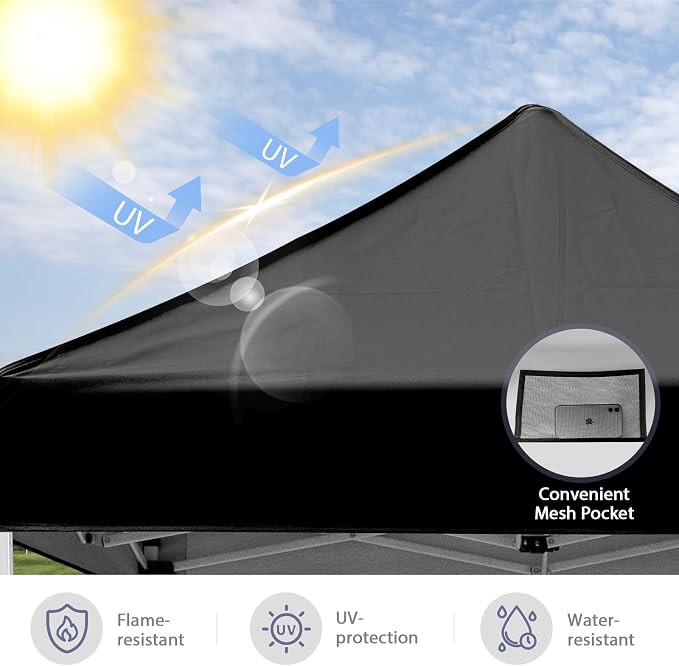 5x5 Pop Up Canopy Tent, Instant Portable Beach Canopy, Outdoor Tent with Carry Bag for Camping, Sports, Tailgating, Events, Black