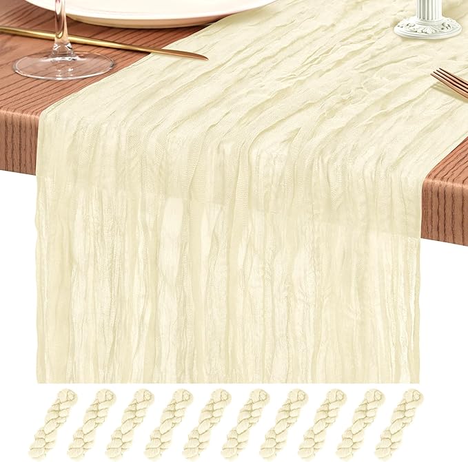 10 Pack Beige Cheesecloth Table Runner 10FT Boho Gauze Cheese Cloth Table Runners Romantic Rustic Sheer Table Decorations for Wedding Party Baby Shower Birthday Holiday Home