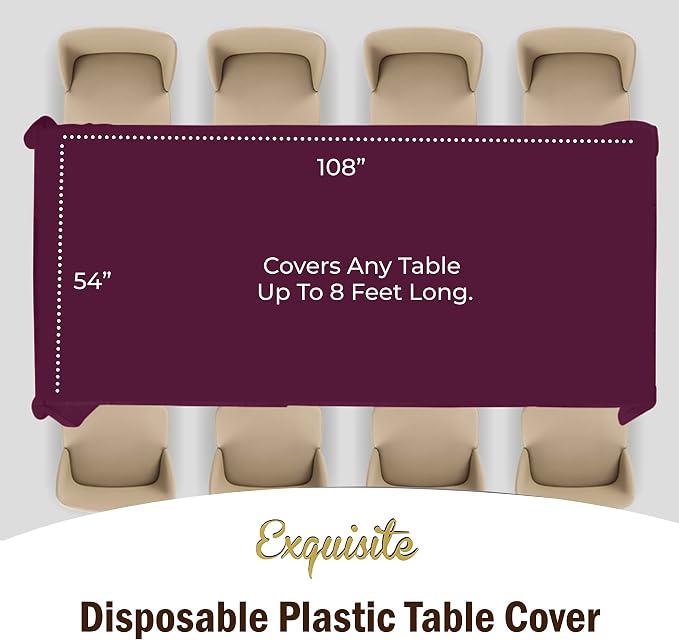 Exquisite Plum Tablecloths for Rectangle Tables 48 Pack Plastic Table Cloth Disposable 54" X 108" Plum Table Cloths Rectangle Tablecloth Plastic Tablecloths Rectangular Party Supplies