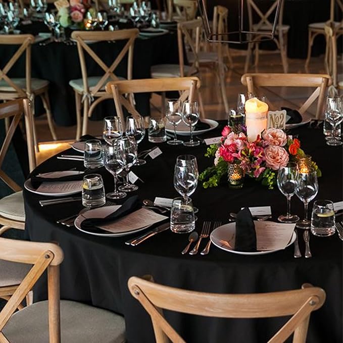 10Pack Black Round Tablecloth 90 inch Black Table Cloth, Washable Round Table Cloth Polyester Table Cover for Dining Wedding Banquet Party