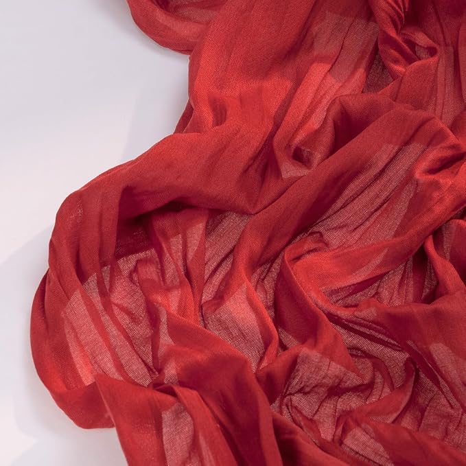 DeZerlor Red Cheesecloth Table Runner Spring Easter Table Runner Boho Gauze 120 Inches Red Cheese Cloth Table Decor for Wedding Bridal Baby Shower Parties