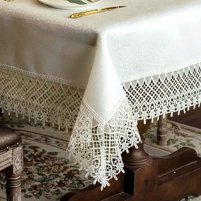 ARTABLE Lace Table Cloths Rectangle Fall Antique Flower Decor Macrame Tablecloth for Outdoor Farmhouse Rustic Kitchen Party Birthday Picnic (Ivory-2, 60 x 104 Inch)