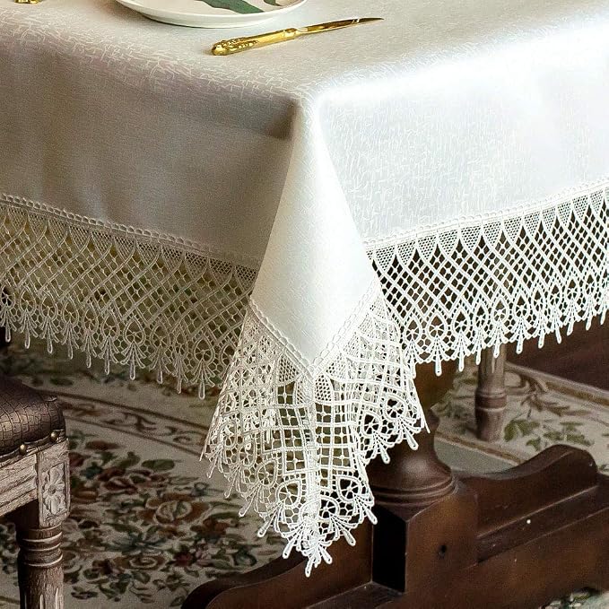 ARTABLE Lace Table Cloths Rectangle Fall Antique Flower Decor Macrame Tablecloth for Outdoor Farmhouse Rustic Kitchen Party Birthday Picnic (Ivory-2, 60 x 120 Inch)