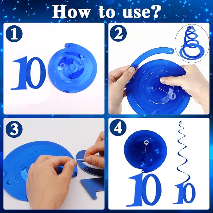 10th Birthday Decorations for Boys & Girls, 54 PCS Blue Black Party Decorations, 10 Year Old Boy Birthday Party Supplie with Banner Backdrop, Hanging Swirls, Tablecloth, Bruh I'm 10 Party Supplies