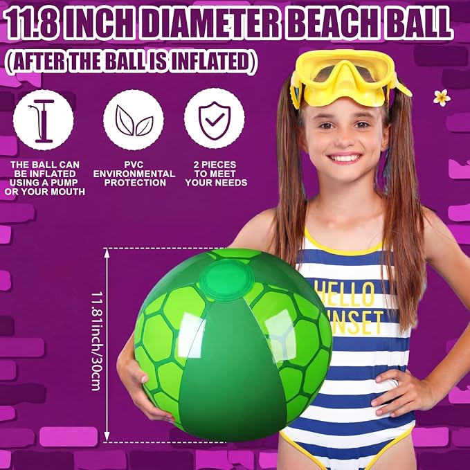 Leyndo 4 Pack Turtle Themed Beach Ball for Kids 11.81" Bulk for Summer Pool and Beach Game Gifts and Turtle Birthday Party Favors Supplies and End of The Year Class Party Decoration Favors