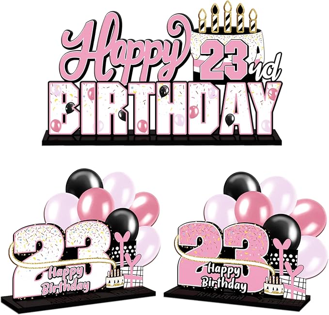 LINGTEER Happy 23rd Birthday Pink Acrylic Table Topper Centerpieces Set - Cheers to 23 Years Old Birthday 23rd Bday Party Gift Decorations.