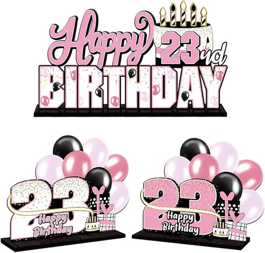 LINGTEER Happy 23rd Birthday Pink Acrylic Table Topper Centerpieces Set - Cheers to 23 Years Old Birthday 23rd Bday Party Gift Decorations.