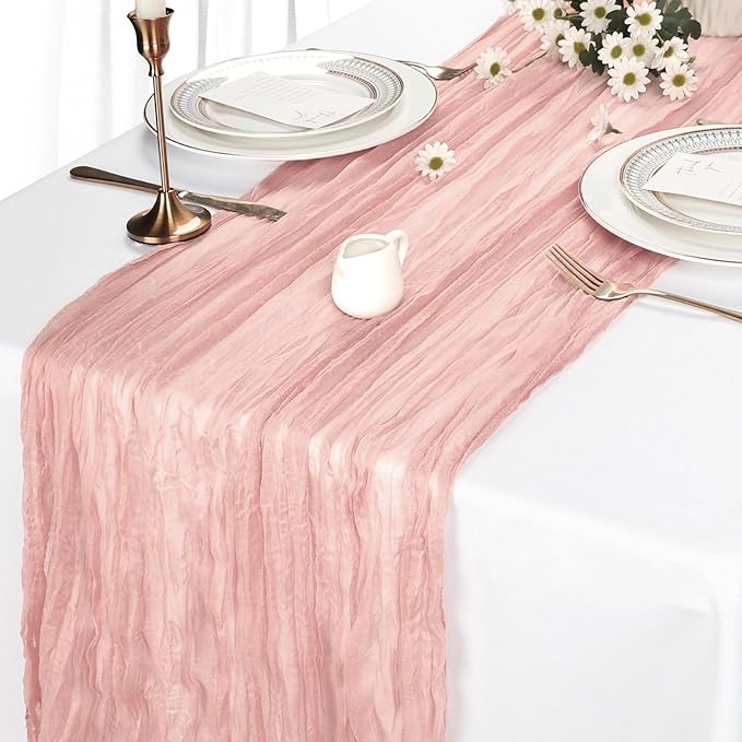 12 Pack Blush Pink Table Runner Cheesecloth 10Ft Spring Gauze Cheese Cloth Table Runner 35x120 Inch Boho Sheer Rustic Fabric for Holiday Party Decor Baby Shower Wedding Decorations