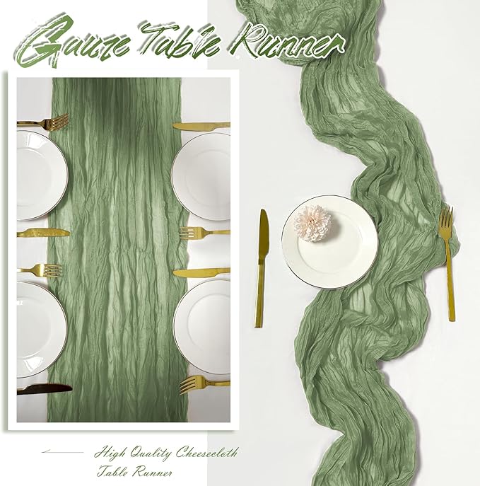 15 Pack Sage Green Cheesecloth Table Runner 17 x 108 inch Cheese Cloth Table Runners 9ft Green Table Runner Rustic Romantic Sheer Gauze Runner for Wedding Party Baby Shower Table Decoration
