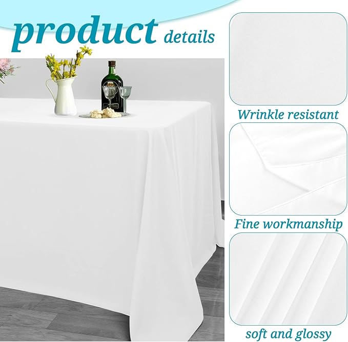 6 Pack Tablecloth 90 x 156 inch Polyester Table Cloth for 8 Foot Rectangle Tables,Stain and Wrinkle Resistant Washable Fabric Table Covers Polyester White Table Clothes for Wedding,Party,Banquet
