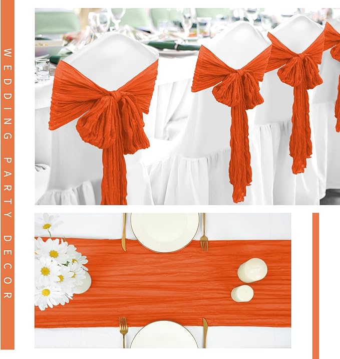 24 Pack Cheesecloth Table Runner 20 x 120 inch Cheese Cloth Table Runner Bulk,Romantic Boho Sheer Gauze Fabric Table Runners for Wedding Reception,Party,Bridal Shower Table Decor(Orange)