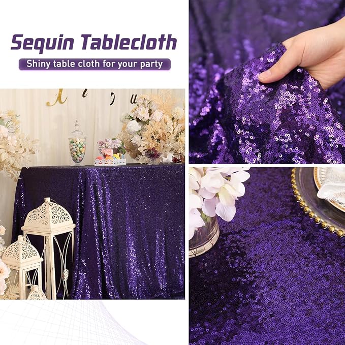 Eternal Beauty Purple Tablecloth, 50x80 Inch Sequin Rectangle Table Cover for Cake Dessert Exhibition Party Birthday Events