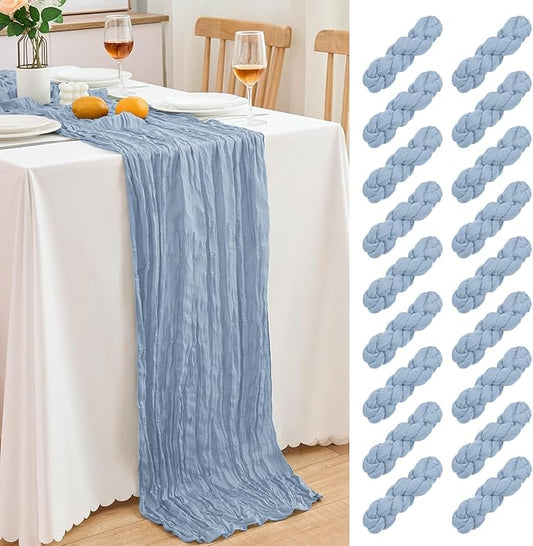 18 Pack Dusty Blue Cheesecloth Table Runner 21.5x120 Inch,Semi Sheer Boho Gauze Cheese Cloth Fabric Table Runners 10 FT Long for Wedding Party Baby Shower Birthday Home Decor