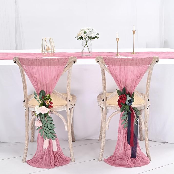 24 Pack Dusty Rose heesecloth Table Runner ,10FT Cheese Cloth Table Runner for Wedding Decor, 20x120inch Rustic Boho Gauze Table Runners for Wedding Party Bridal Shower