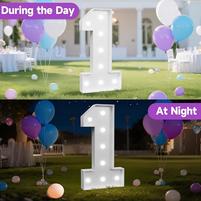 3FT Marquee Numbers 1 with Lights, Large Light Up Numbers Sign for 1st Birthday Party Decorations and Anniversary Backdrop Big Mosaic Number 1