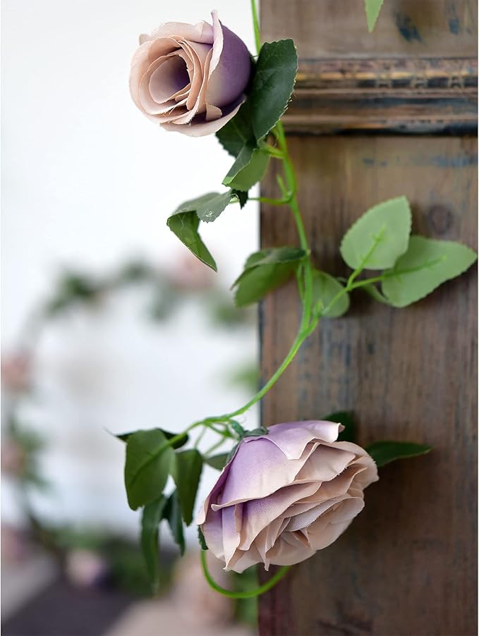 FiveSeasonStuff Smoky Purple Rose Silk Flower Garland Artificial Flowers Decoration Hanging Floral Décor for Wedding Baby Shower Birthday Party Garden 29 Ft 4 Pack
