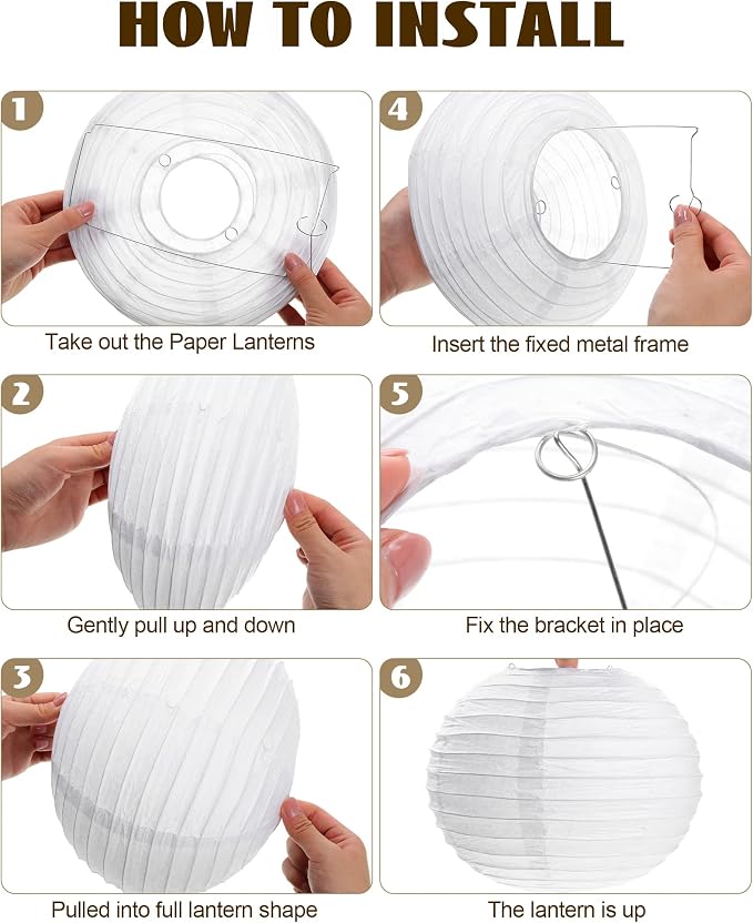 Treela 30 Pack White Chinese Japanese Paper Lanterns Decorative Hanging Round Paper Lantern Lamps for Wedding Birthday Party Decorations (10 Inch)