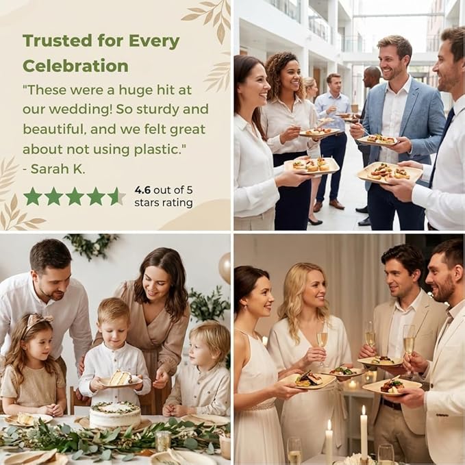 Palm Leaf Plates Bamboo Paper Plate Disposable 8 Inch 50 Bulk Appetizer Square Party Tableware Pack Biodegradable Compostable Wood Plate Better Plastic By KoalaLove